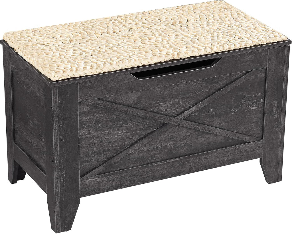 VECELO 30" Storage Bench, Farmhouse Entryway Shoe Ottoman, Gray