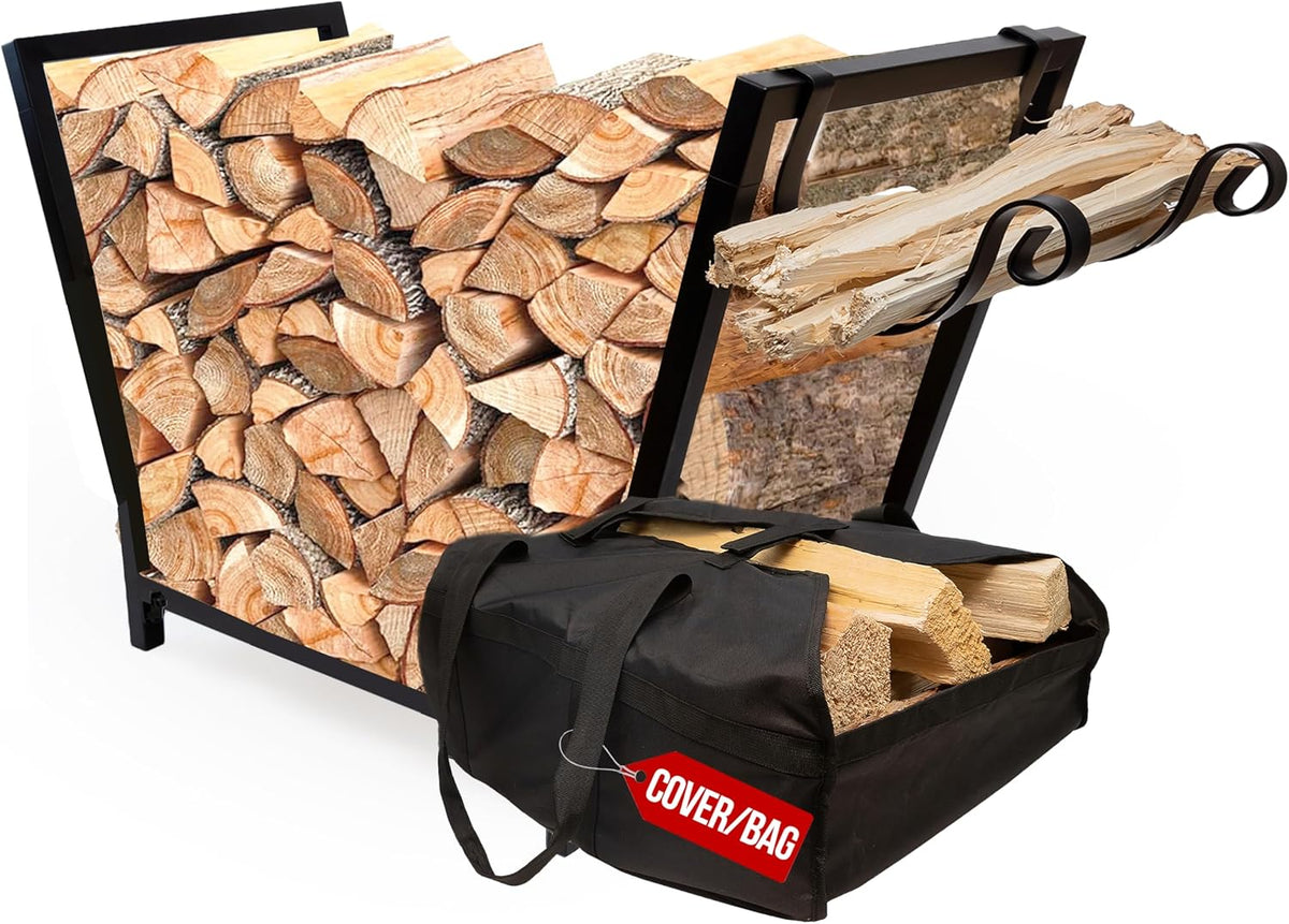 FireProof Pros Firewood Racks with Hooks (Black with cover)