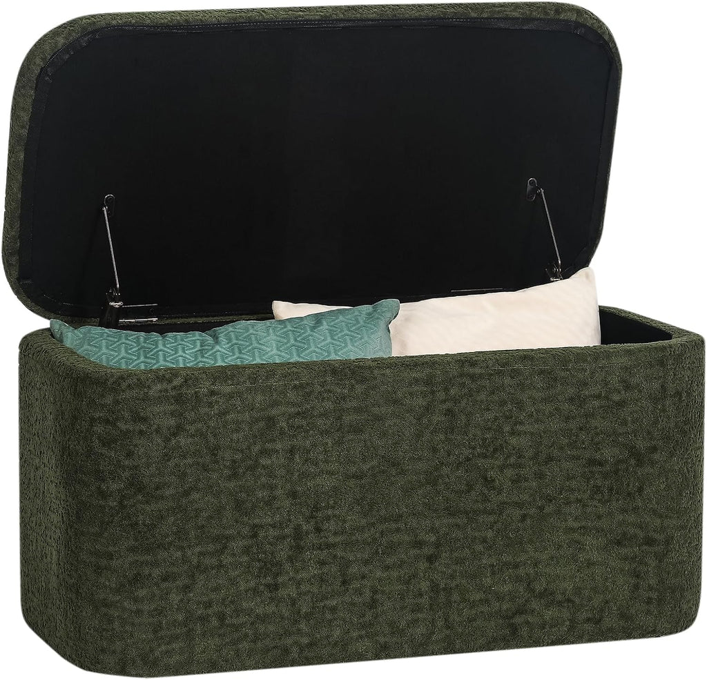 Rectangle Storage Ottoman Bench, 31.8" L x 16.1" W x 16.3" H, Modern Fabric, Green