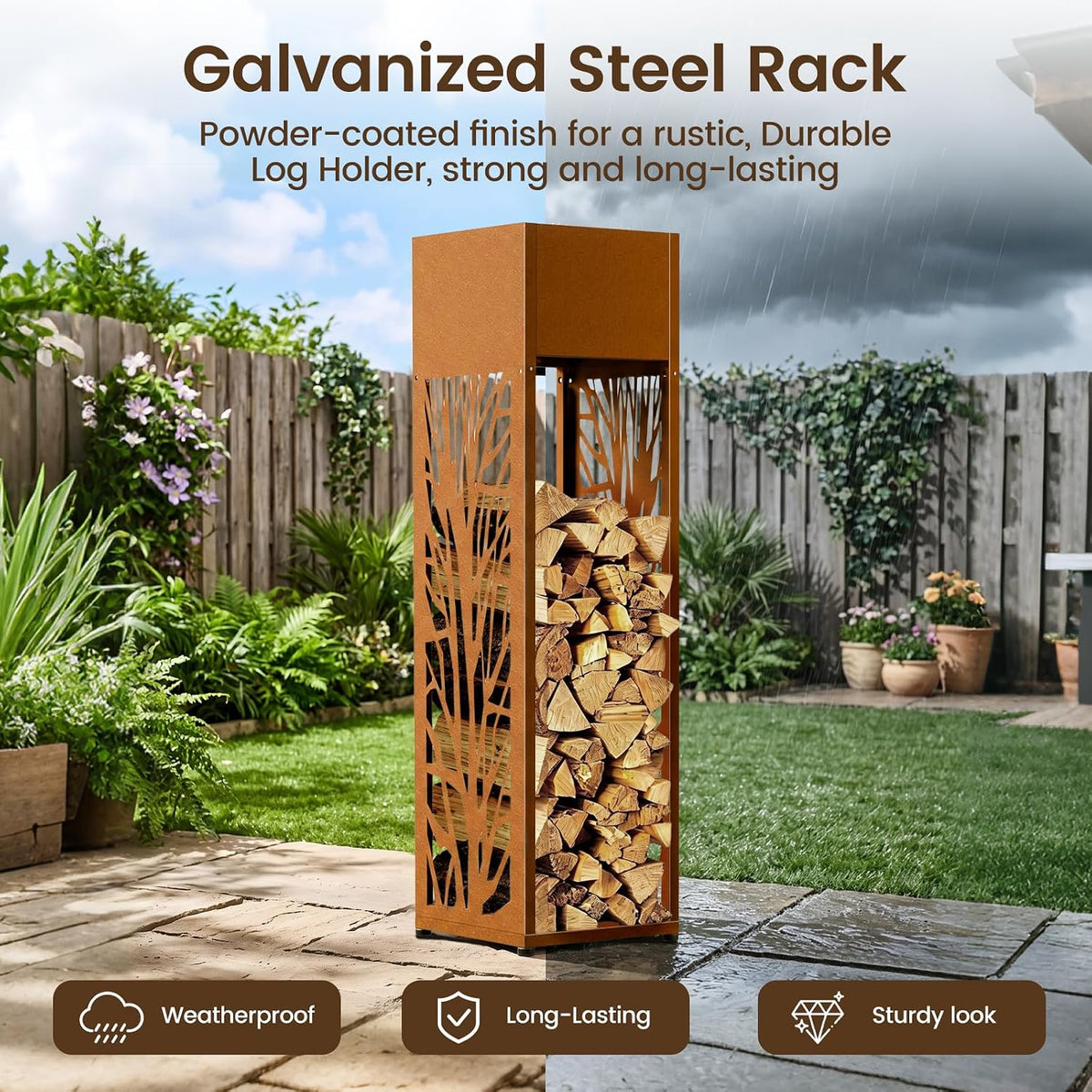 4ft firewood rack outdoor, fire wood log storage showing dimensions