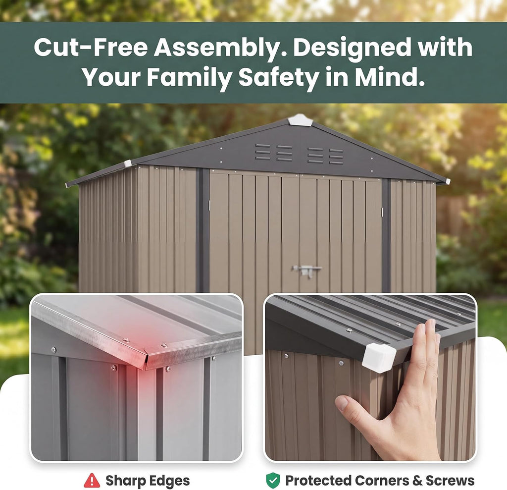 patiowell 6x4 ft storage shed, brown, side view