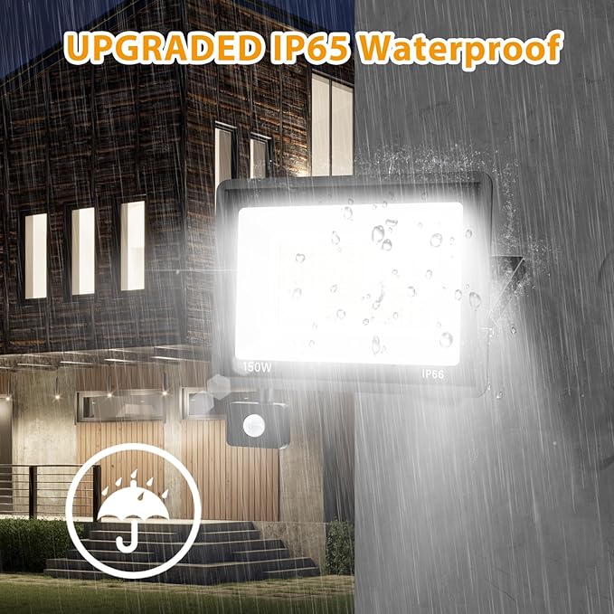 YANYCN 2 Pack 150W LED Motion Sensor Flood Light, 5000K Daylight, IP66