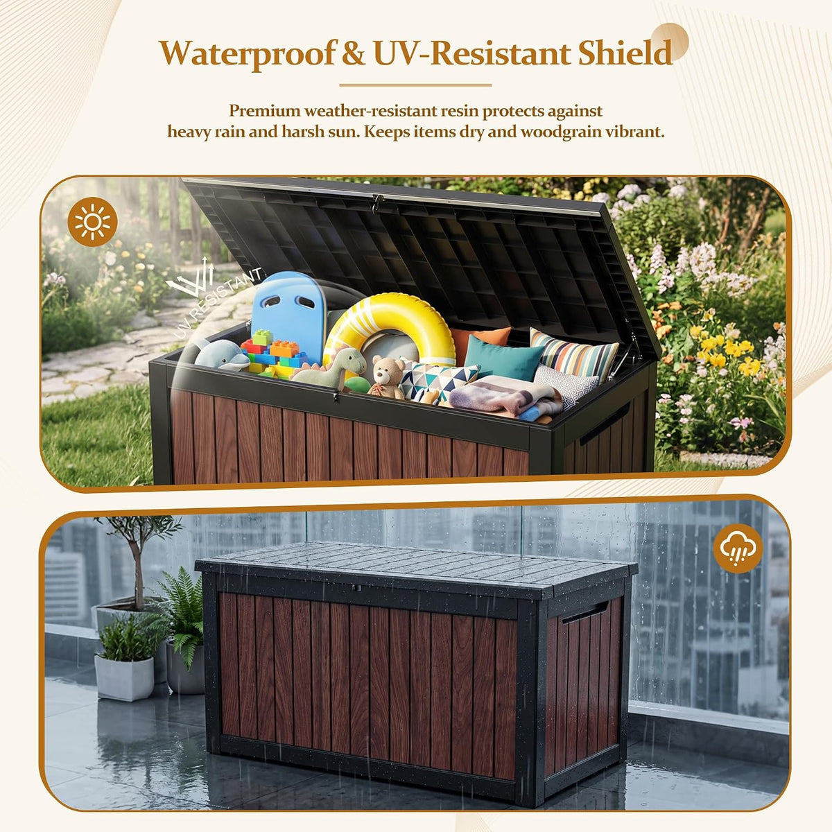 efu outdoor storage deck box (390 gal gen2), close-up detail