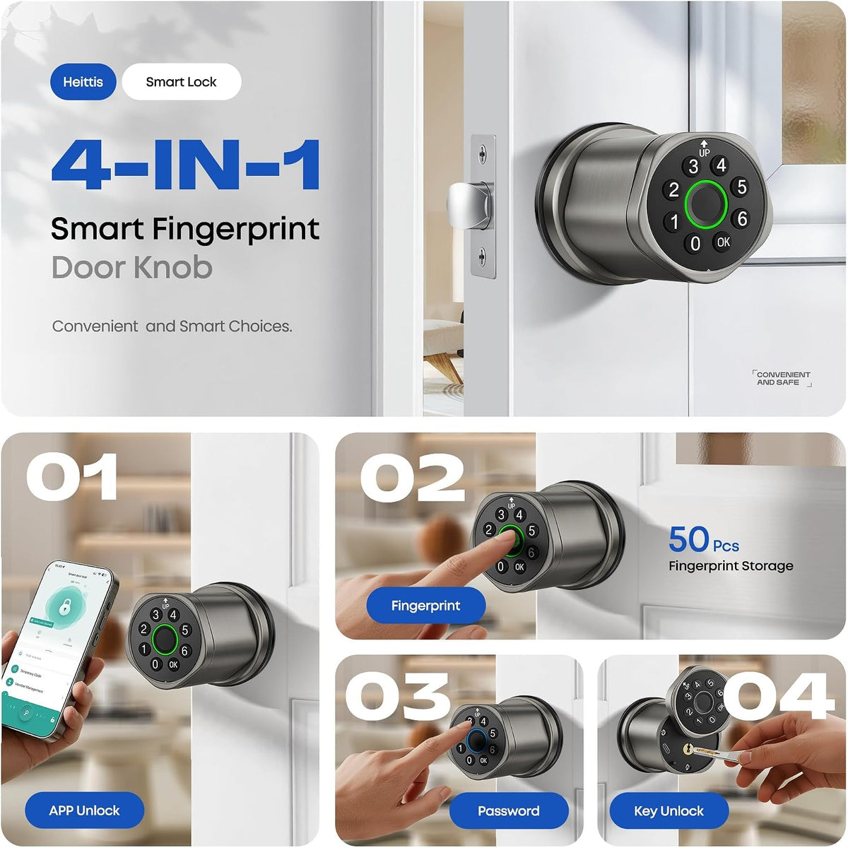 keyless entry keypad door lock with knob, smart shown in use