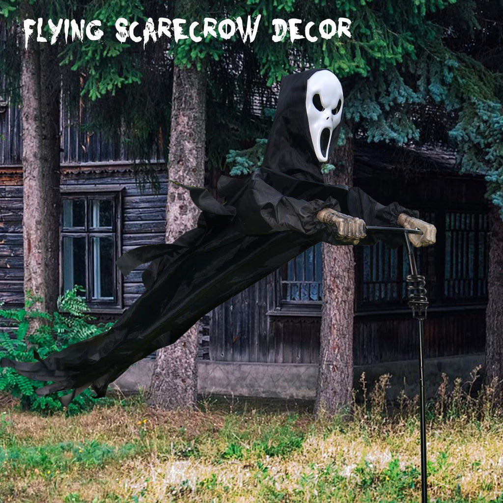 LarpGears Halloween Scarecrow Ghost Outdoor Decorations, 7.5Ft Halloween Rotatable Flying Ghost Home Decoration for Outdoor Garden, Porch, Yard