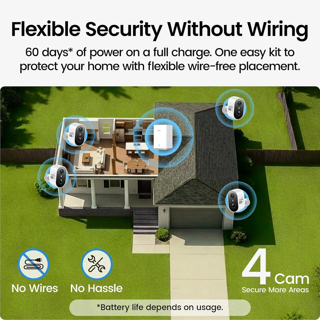 aosu 2k battery security cameras wireless outdoor system, close-up detail