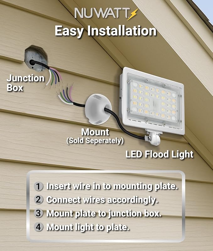 NUWATT 15W LED Flood Light, 3CCT 3000K/4000K/5000K Selectable, IP65 Waterproof