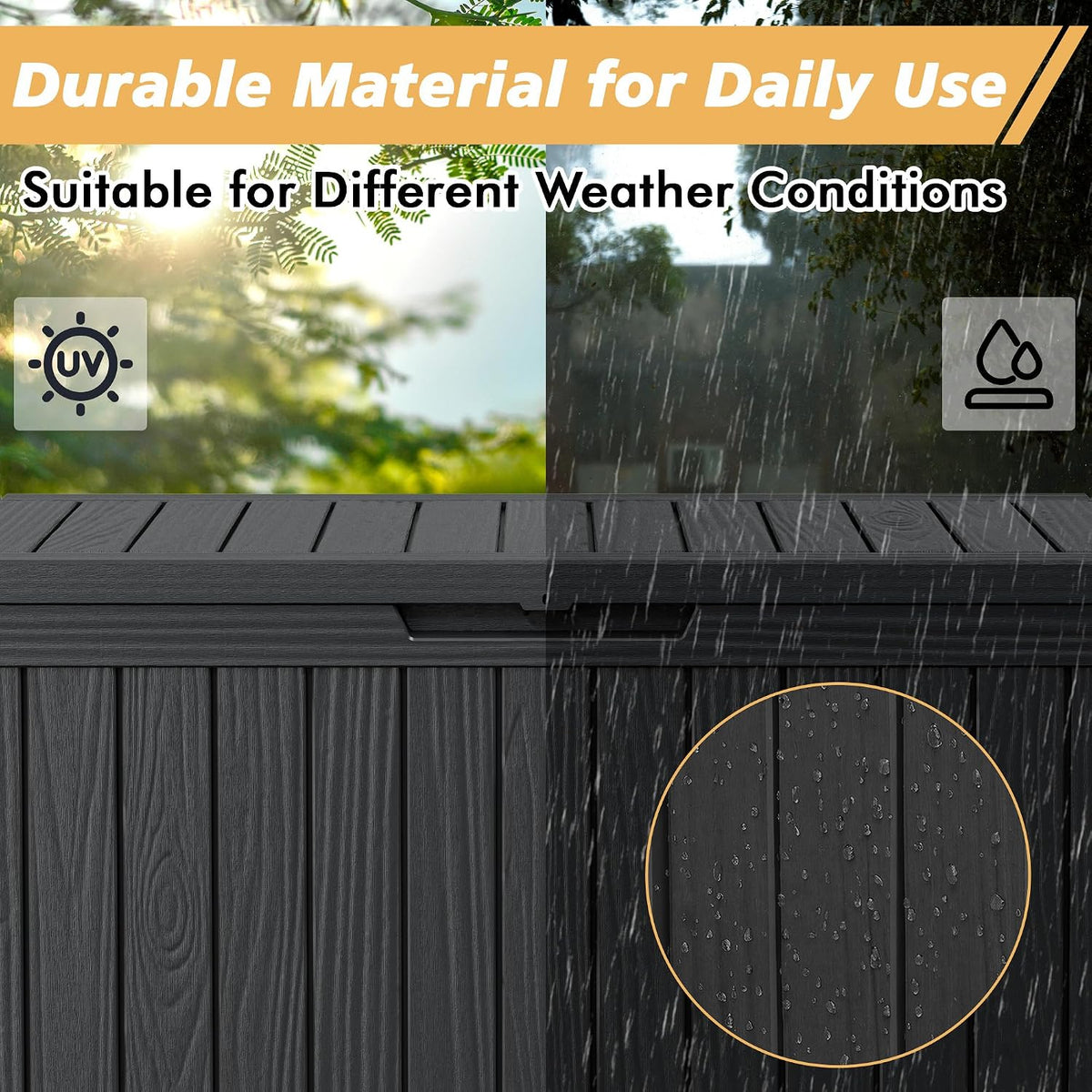 fancyango 85 gallon large outdoor storage deck box, close-up detail
