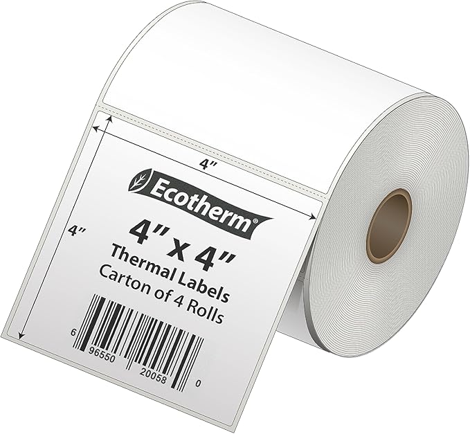 4" x 4" Thermal Labels | 4 Rolls | 1508 Labels | fits Zebra, Offnova Thermal