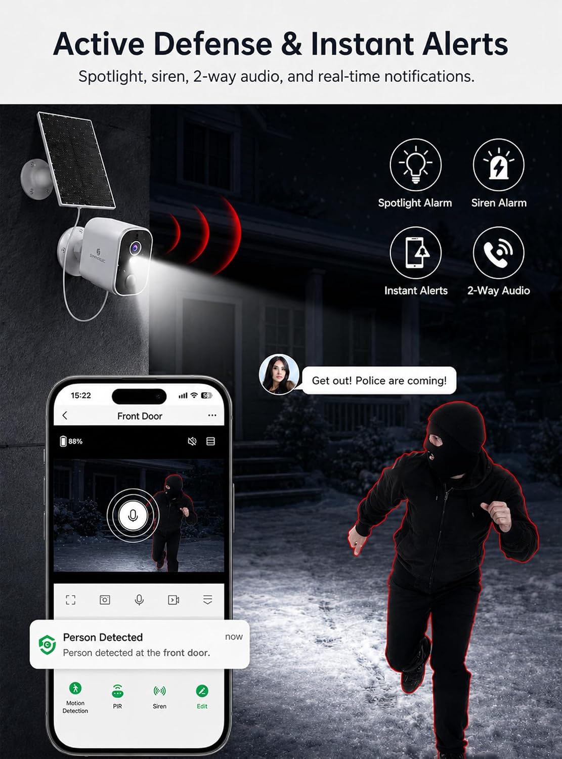 symynelec 2k solar security cameras wireless outdoor, 2-pack, side view