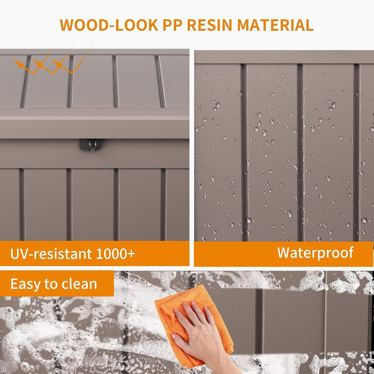 vixzen versatile resin deck box, all weather lockable, side view