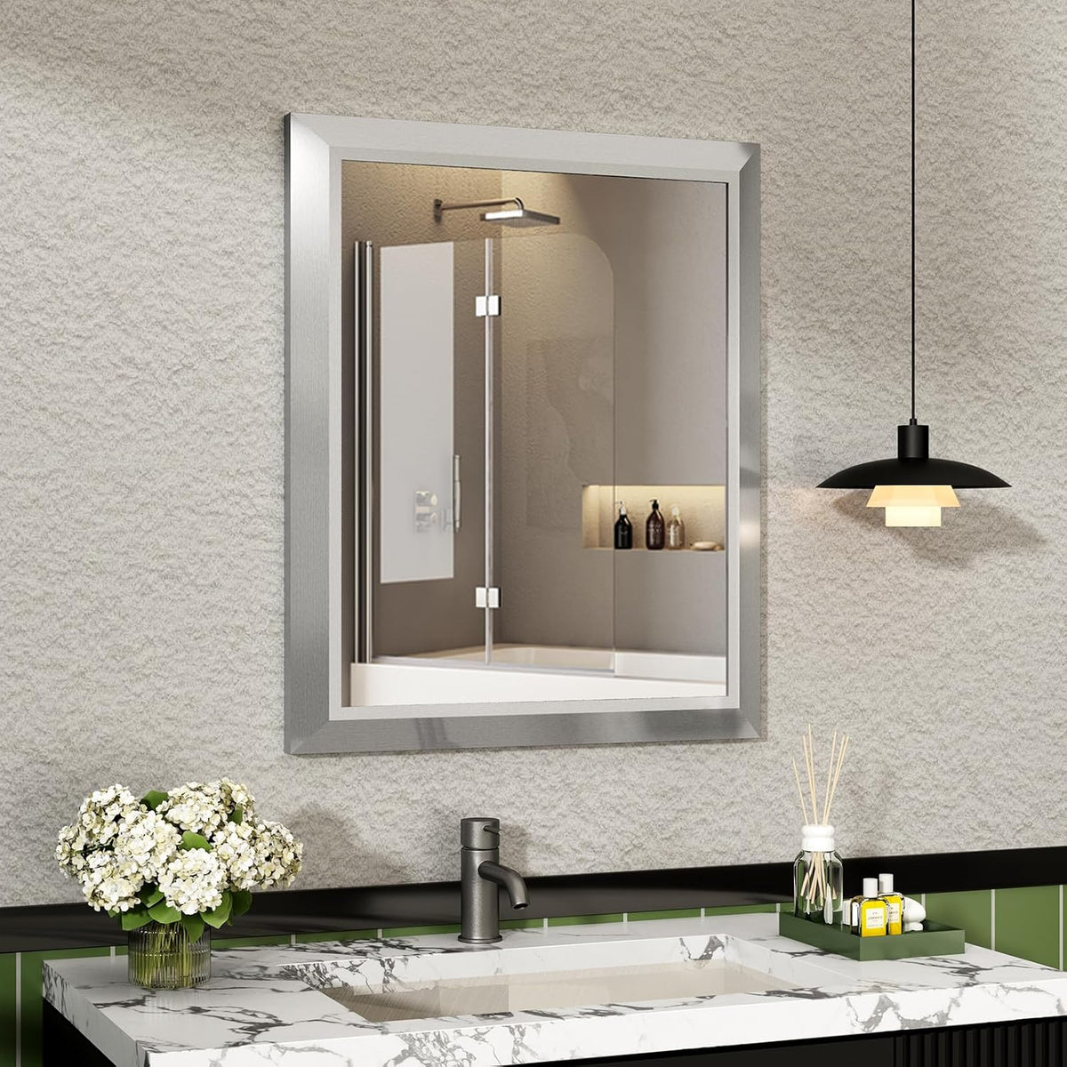 SMIROR Brushed Silver Bathroom Mirror