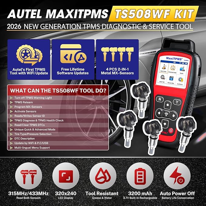 2026 Autel MaxiTPMS TS508WF KIT TPMS Programming Tool, WiFi Ver. of TS508K (4PCS)