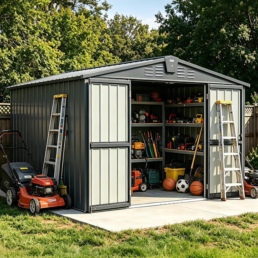 Domi 8x6 FT Outdoor Storage Shed,Large Metal Tool Sheds,Heavy Duty Storage House with Double Doors for Backyard,Patio,Lawn
