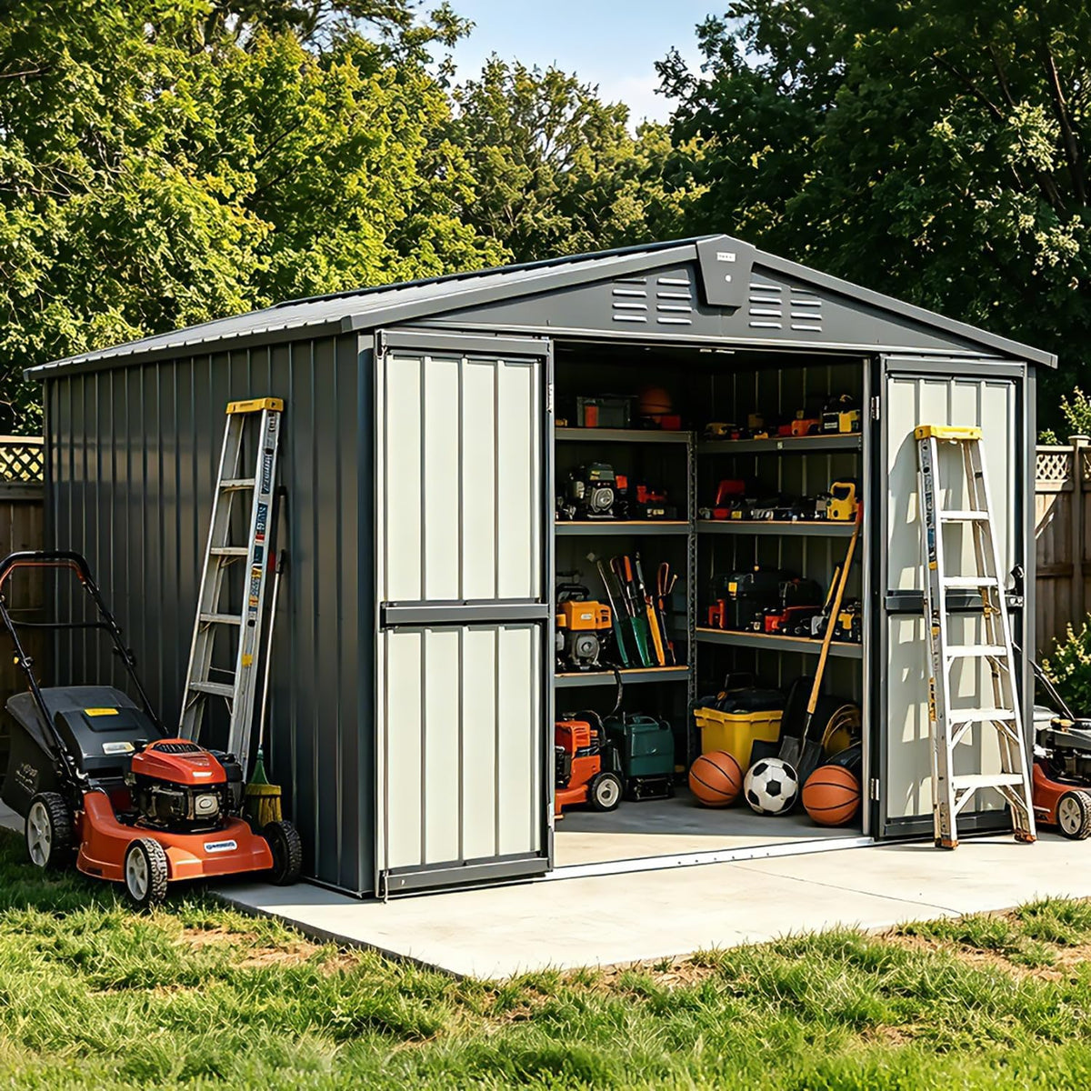 Domi 8x6 FT Outdoor Storage Shed,Large Metal Tool Sheds,Heavy Duty Storage House with Double Doors for Backyard,Patio,Lawn