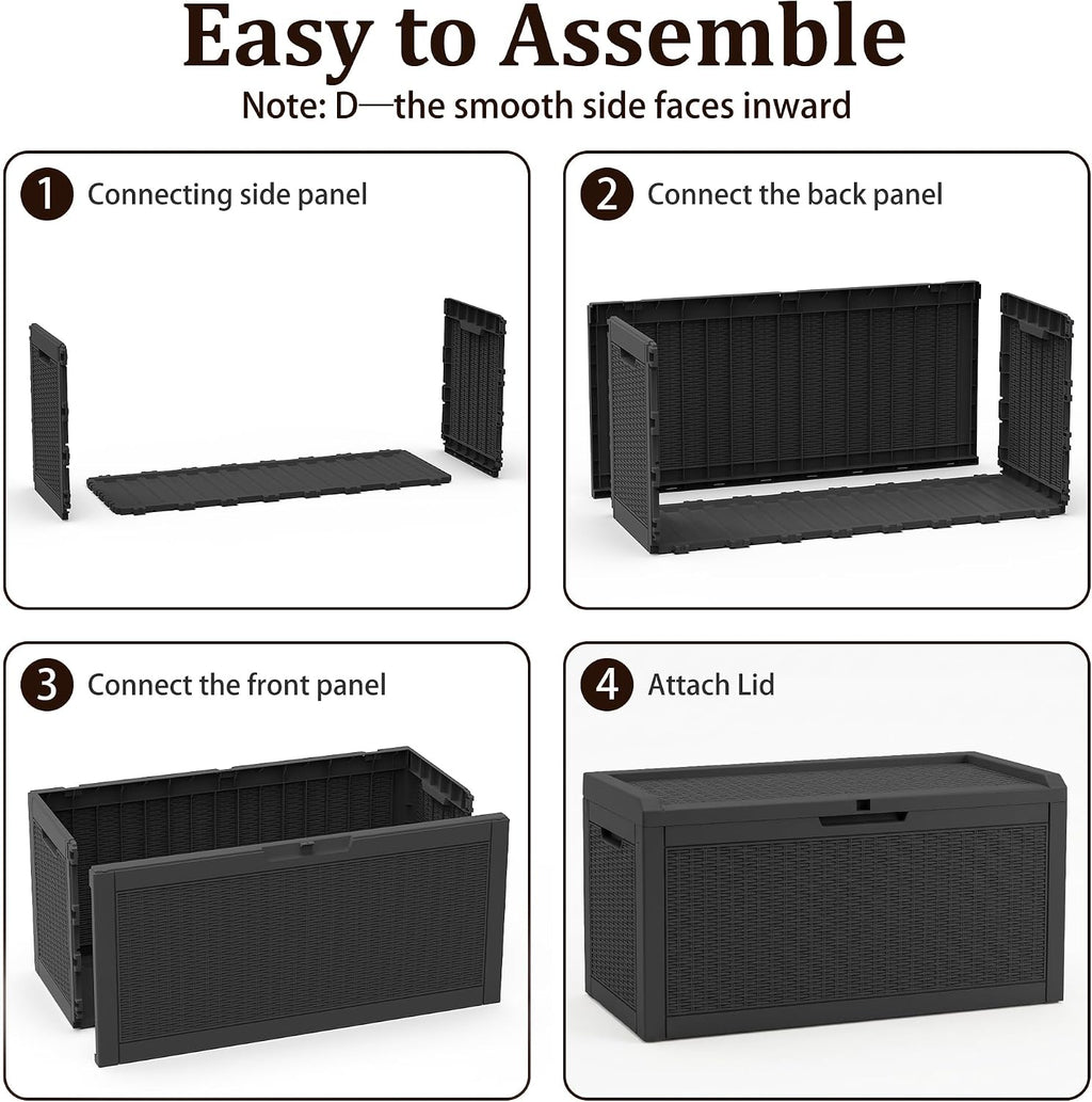 outdoor storage box,80 gallon lockable deck box,black on a desk or shelf