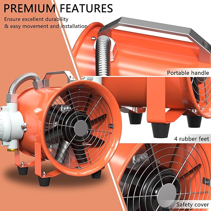 FICBXRA 12 Inch Explosion Proof Fan Portable Utility Blower Extractor Fan