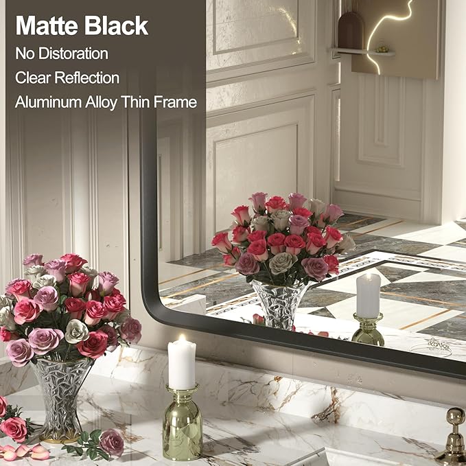28x36 Black Bathroom Mirror for Wall, Matte Black Metal Framed Bathroom Vanity