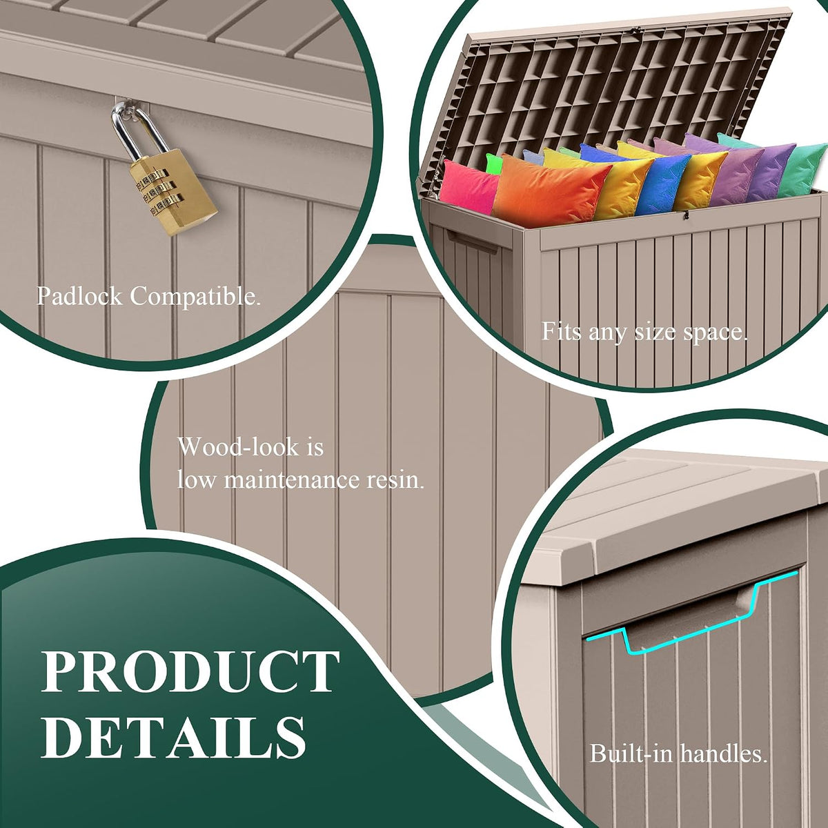 rojik outdoor storage housing deck box - waterproof showing dimensions