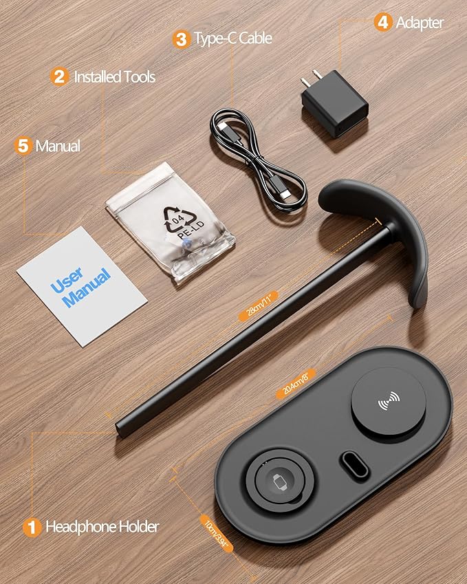 HiWe Universal Headphone Stand, Magnetic Wireless Charger