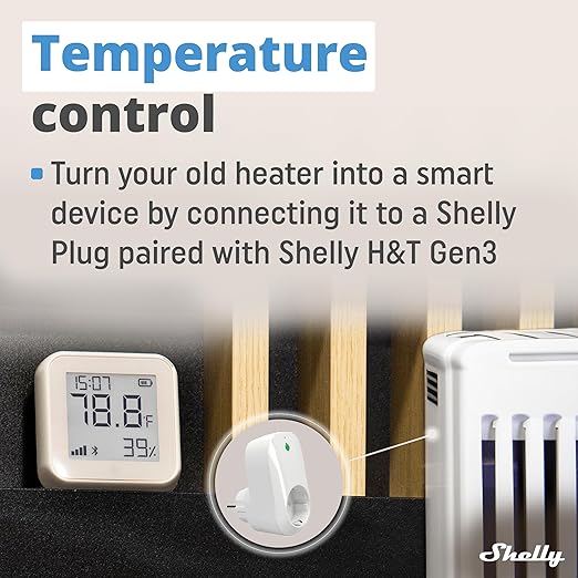 Shelly H&T Gen3 Ivory | Wi-Fi and Bluetooth Smart Temperature & Humidity Sensor