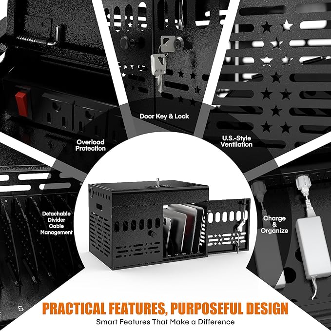 12-Device Tablet Charging Station Lock Box, Computer Cabinet