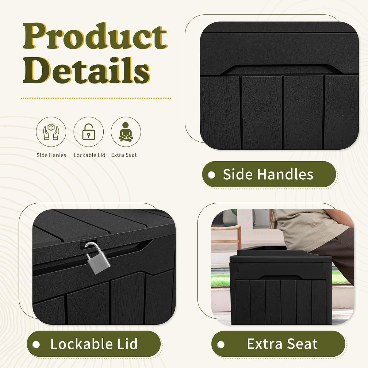 devoko 31 gallon waterproof outdoor storage box resin showing dimensions
