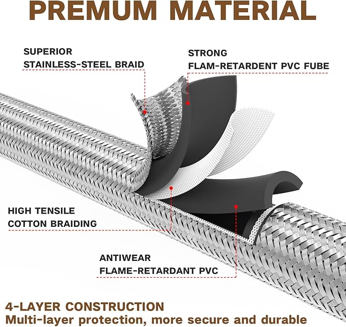 10FT Stainless Braided Propane Adapter Hose