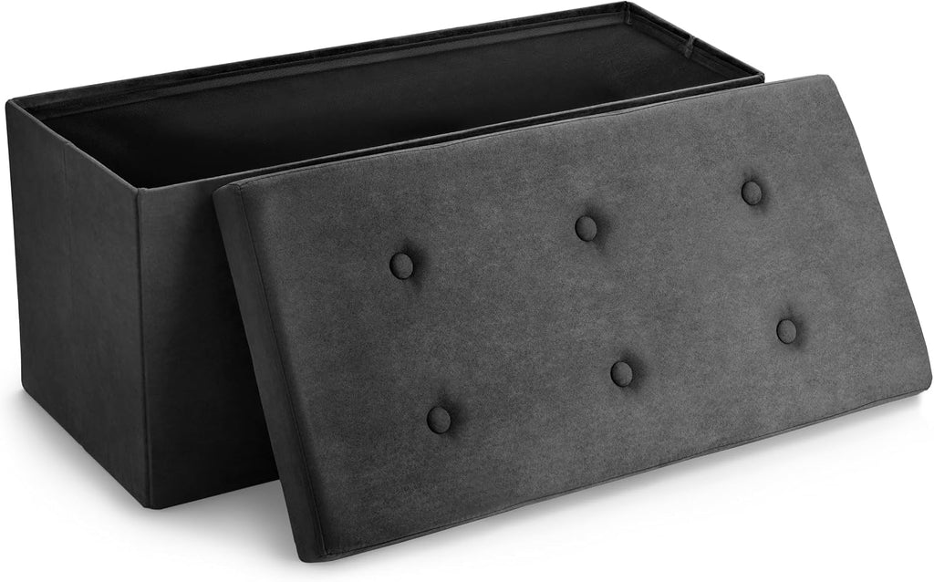 Sorbus Collapsible Storage Ottoman Bench (Black, Medium (15” x 30” x 15”))