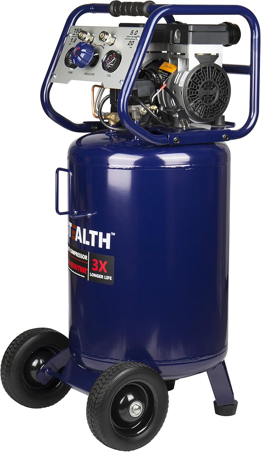 Stealth 20 Gallon Ultra Quiet Air Compressor,1.8 HP Oil-Free Peak 150 PSI 68 ...
