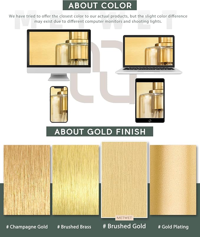 METWET 3-Light Bathroom Light Fixtures, Brushed Gold Vanity Light