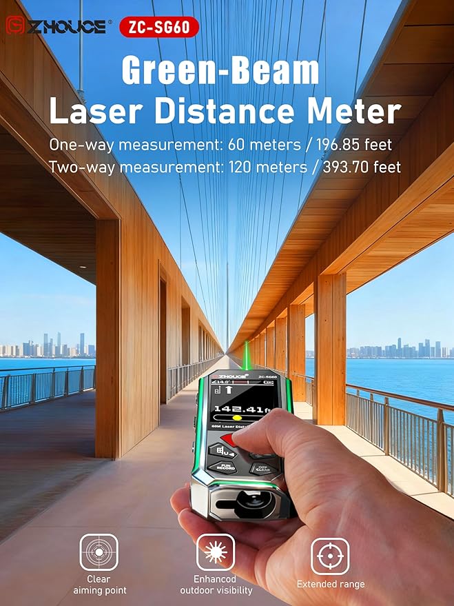 ZC-SG60 Dual Laser Measuring Tool, 196Ft Green-Beam Bilateral Digital Laser