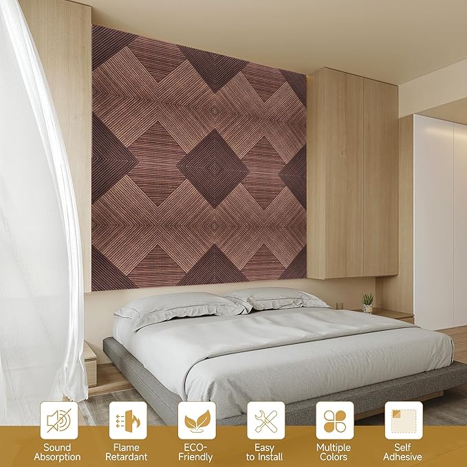 Autorific Acoustic Wall Panels, 6 Pack Total Size 72 x 48 Inches, Self-Adhesive