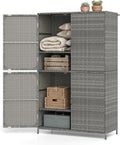 Tangkula Rattan Outdoor Storage Cabinet, Patiojoy Outdoor Cabinet with 2 Adjustable Shelves, 4 Doors, Patio Storage Deck Box Table for Patio Garden Poolside