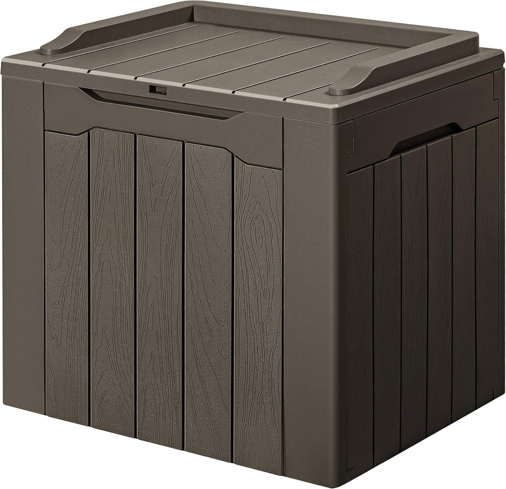 GUNJI 30 Gallon Small Deck Box Outdoor Waterproof Resin Storage Box Lockable Storage Container Outside Package Delivery (Brown)