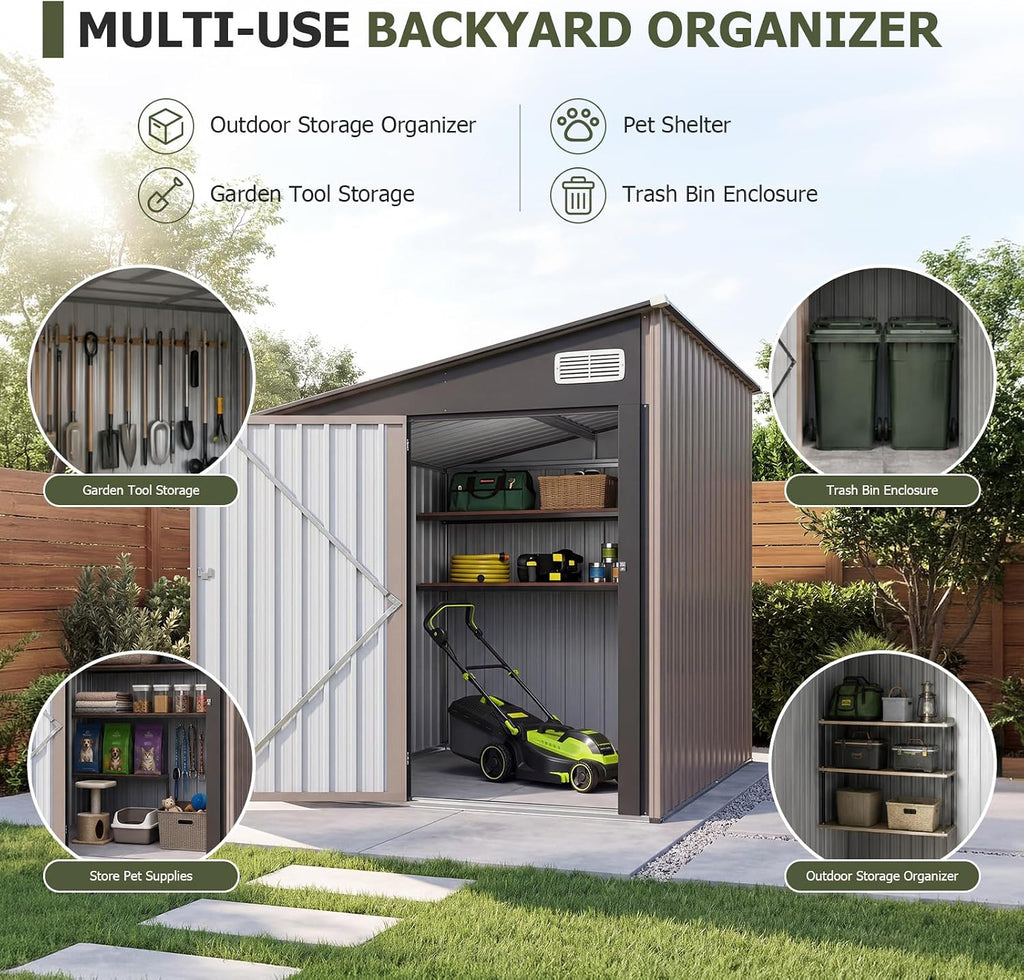 aoxun 8x6 ft lean to outdoor storage shed, close-up detail