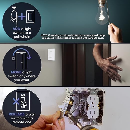 RunLessWire 2 Fixture Battery-Free DIY Kinetic Wireless Light Switch Kit 150ft