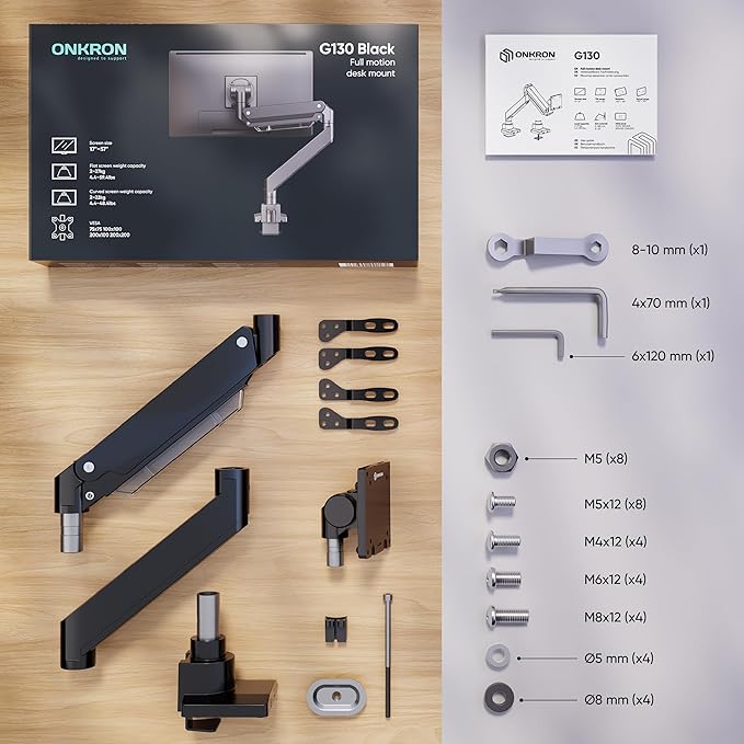 ONKRON Heavy Duty Monitor Arm for 17-57 Inch Screens up to 59.4 lbs, Ultrawide