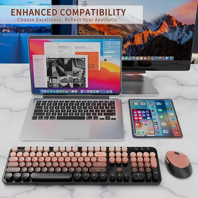Nowlike Wireless Keyboard and Mouse Combo, Retro Typewriter Keyboard