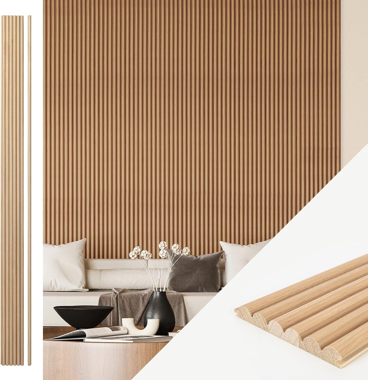 Art3d Fluted Wood Panel for Wall and Ceiling, Beaded Accent Molding for Home