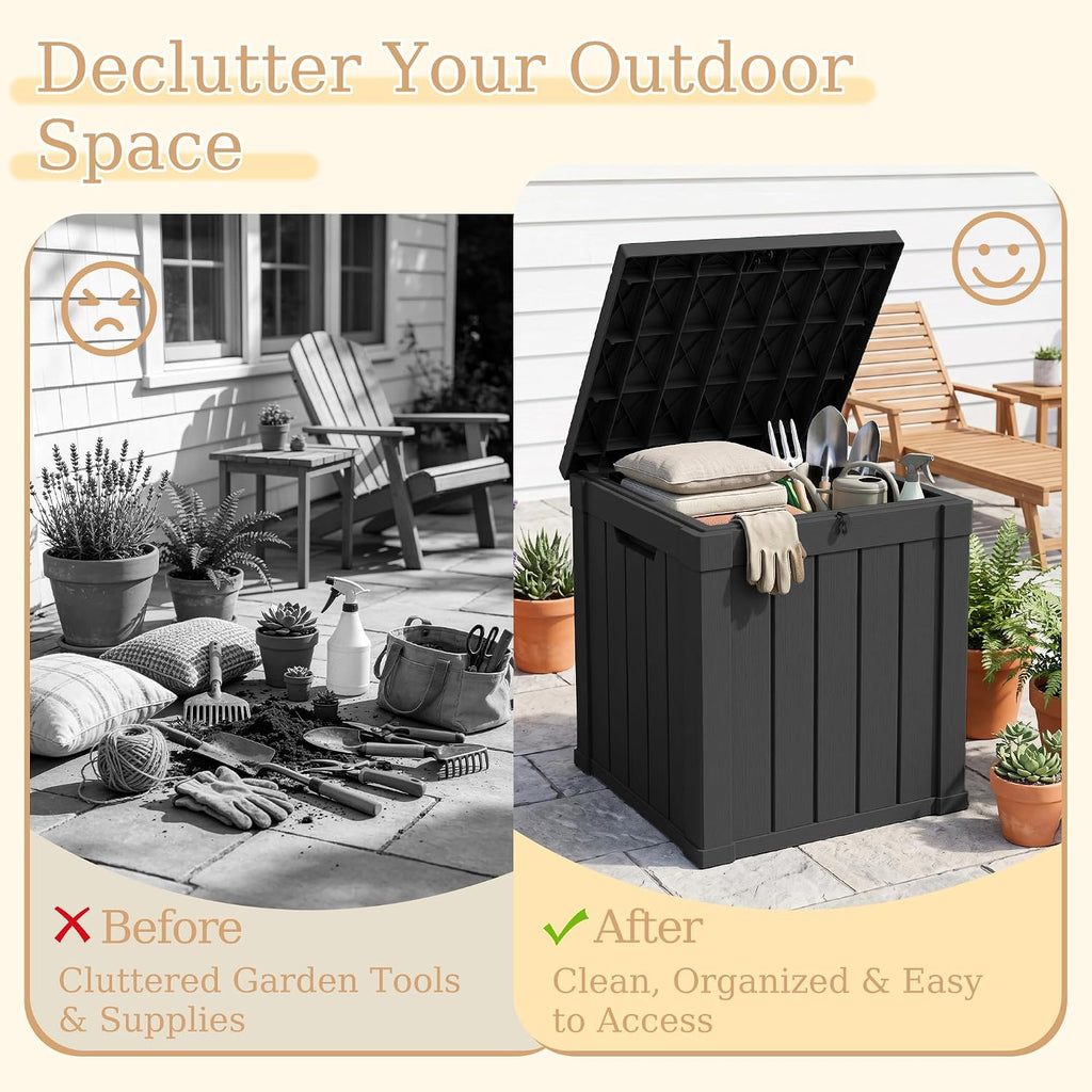 outdoor storage box, 70 gallon waterproof package delivery shown in use