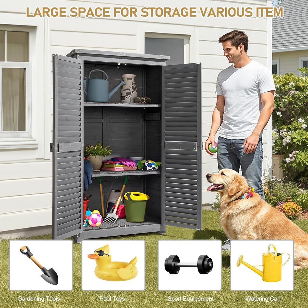 outvita outdoor storage cabinet, 63in, grey on a desk or shelf