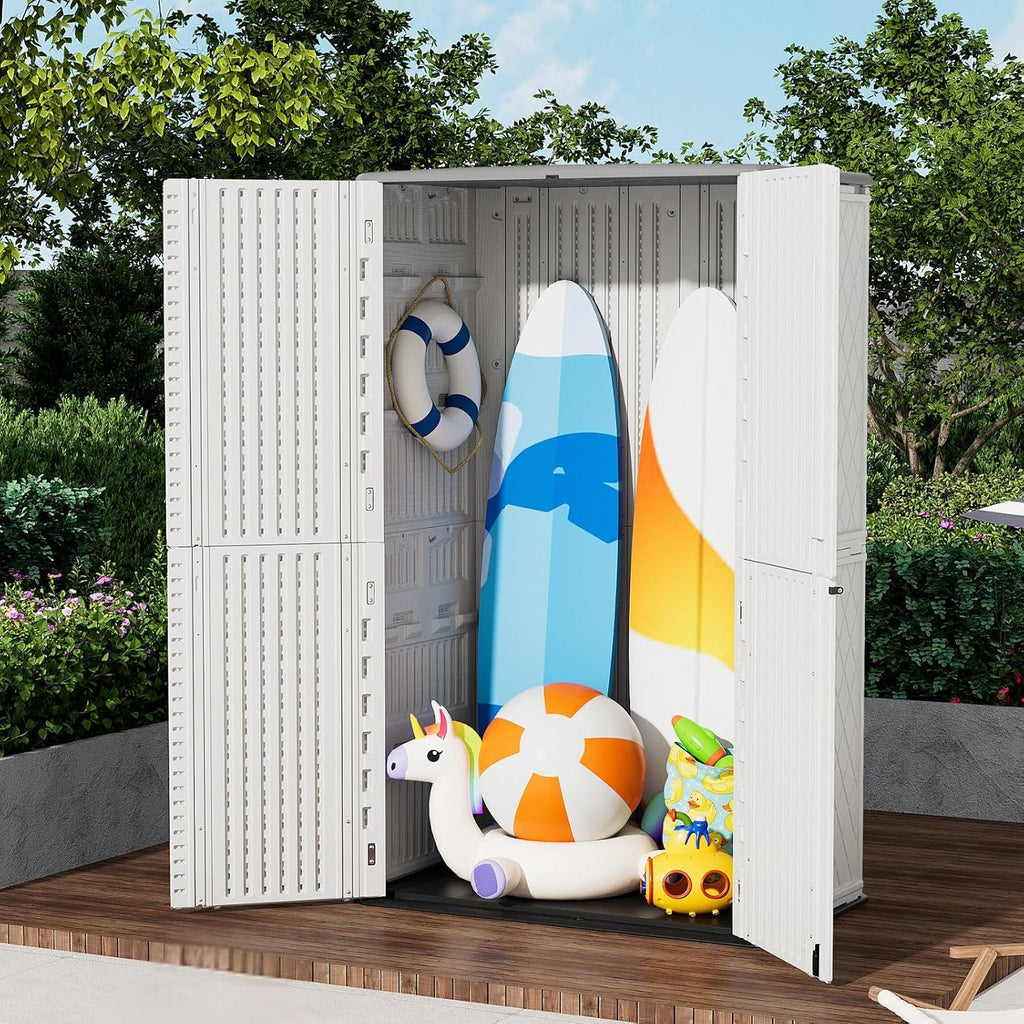 zzm large 67 cu.ft waterproof storage shed, outdoor, close-up detail