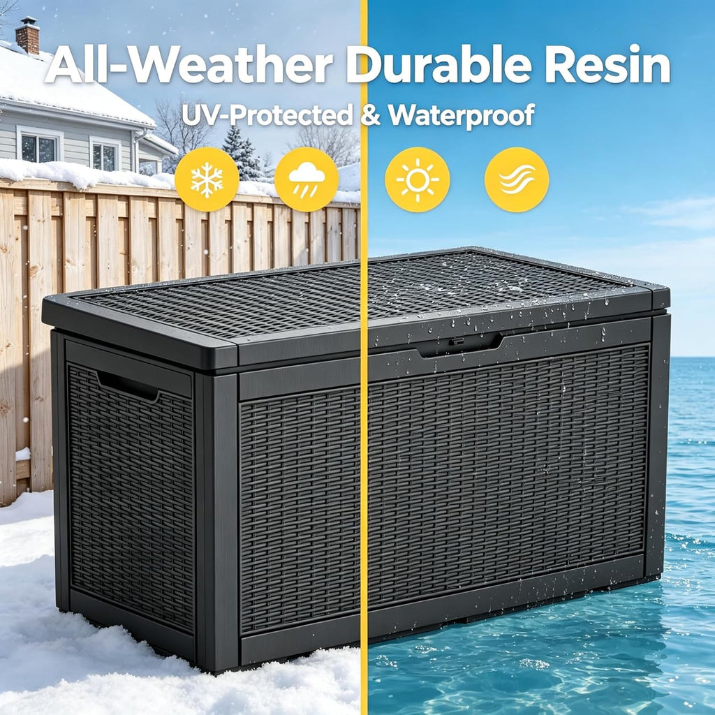 140 gal outdoor storage box waterproof lockable,deck box,gas, side view