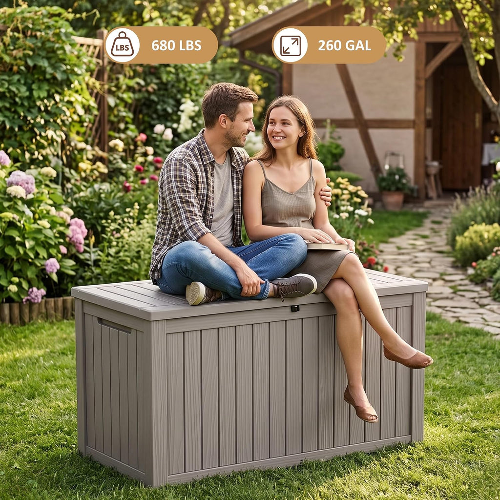 260 gallon large resin deck box, heavy duty, close-up detail