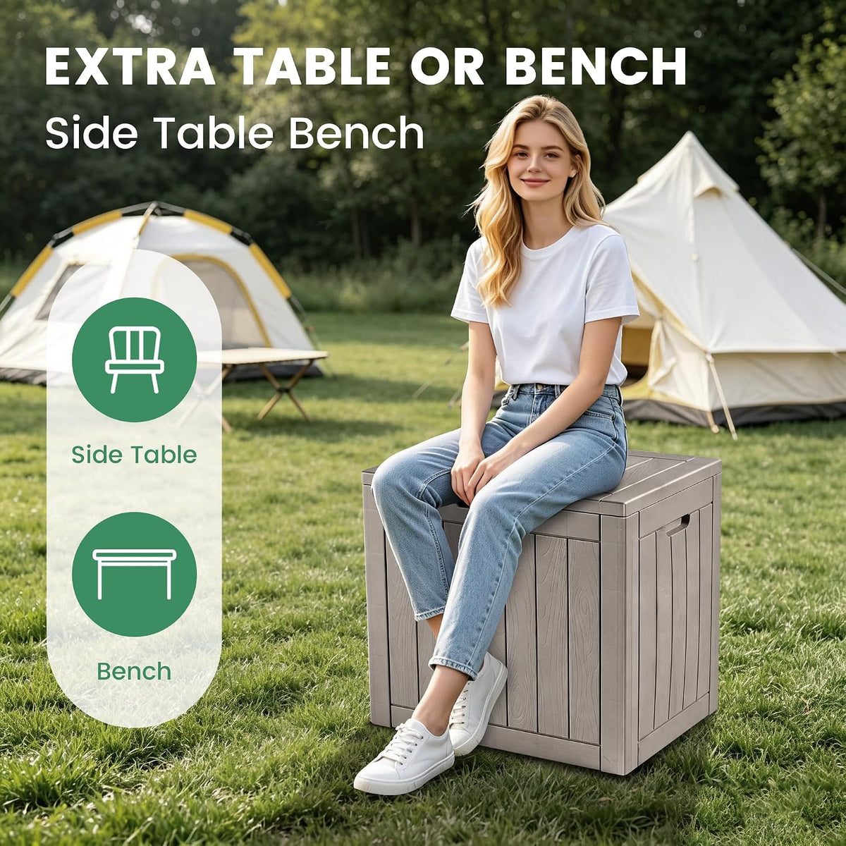 30 Gallon Outdoor Storage Box, Waterproof Resin Deck Box with Side Handles, Lockable Outdoor Bench for Indoor & Outdoor Use, Storage Bin for Patio Cushions, Garden Tools
