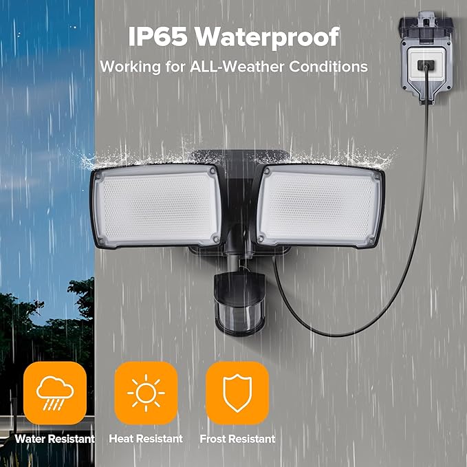 LUTEC 2 Pack 21W Plug in Motion Sensor Light Outdoor, Flood Lights Outdoor