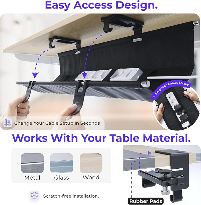 Ascrono Original No Drill Under Desk Cable Management Tray 14.1"