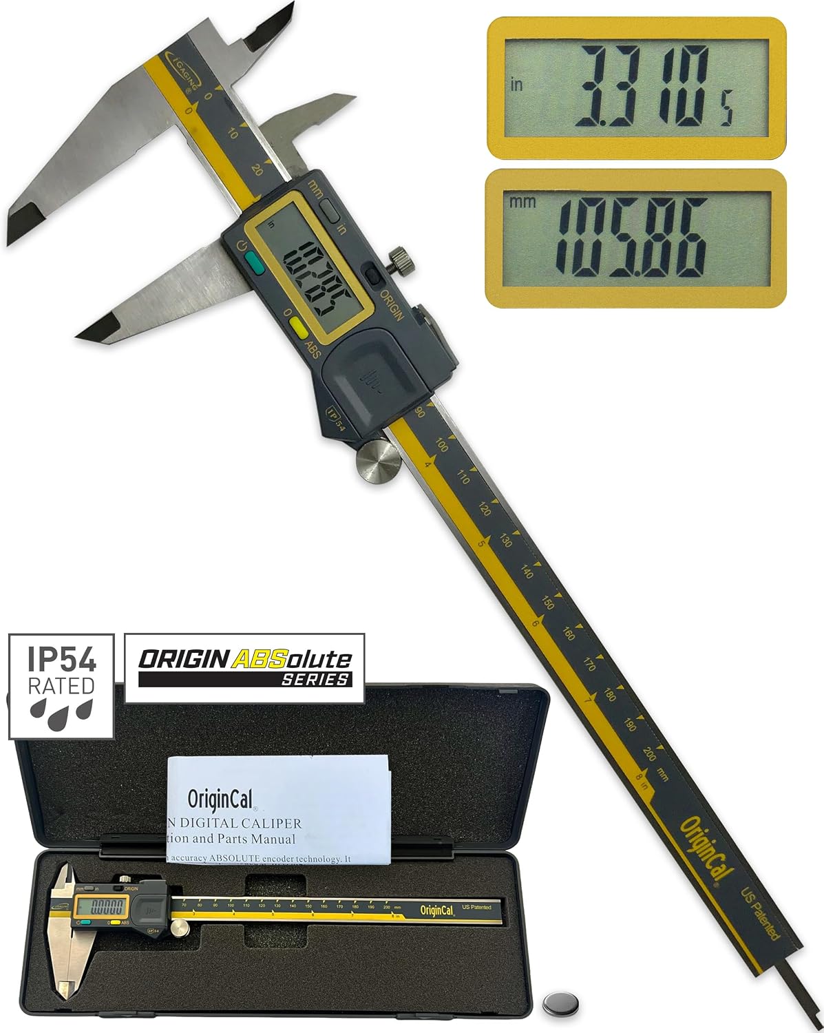 iGAGING Absolute Origin 0-8" Digital Caliper, IP54 Stainless Steel, SPC/USB