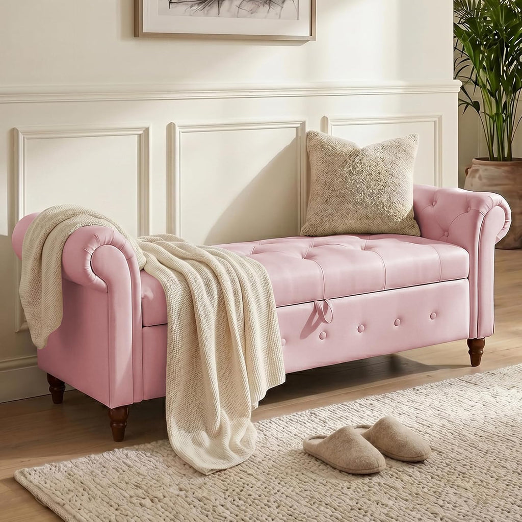 Storage Bench, End of Bed Bench with Pull Ring Design
